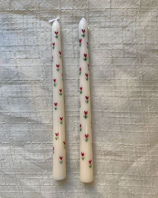Hand-Painted Hearts Candles - Set of 2
