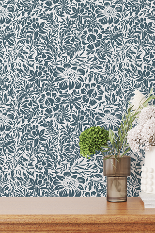 Blue & White Botanical Wallpaper