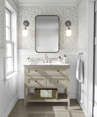 Bathroom with shamrock wallpaper artisan designed