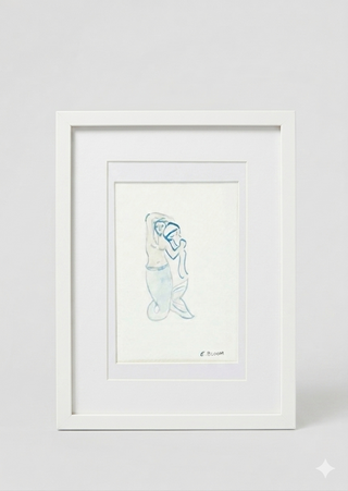 Framed artwork of a mermaid on a white background