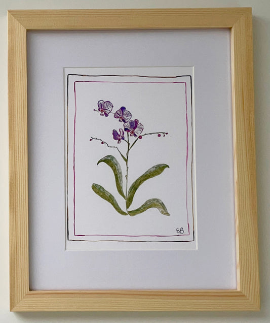 Orchid flower watercolor painting by Elizabeth Bloom. This vintage wall art for inspired by vintage style hawaii art.