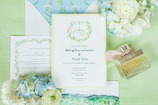 custom crest watercolor wedding invites
