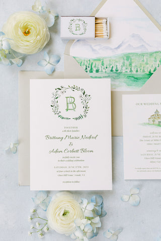 custom green crest romantic wedding suite