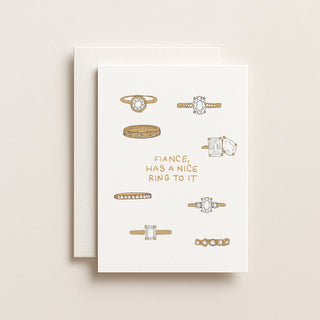 Card with illustrations of rings and text on a beige background
