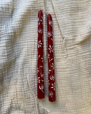 red and white tapper candle spring candle sticks
