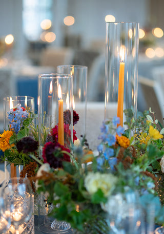 romantic candlelit dinner fall red and blue florals