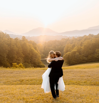 sunset elegant bridal mountain shoot